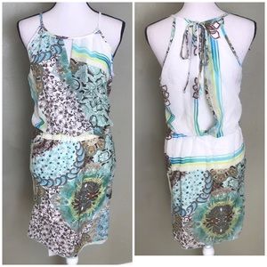 Zen Spell Brown green Blue Floral Dress Size M